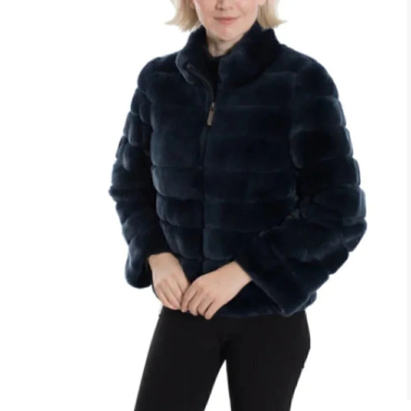 COPY - *NWOT* Navy Belle Fare Short Faux Fur Cairo Jacket - Sz. L - MSRP $850 - Picture 1 of 8